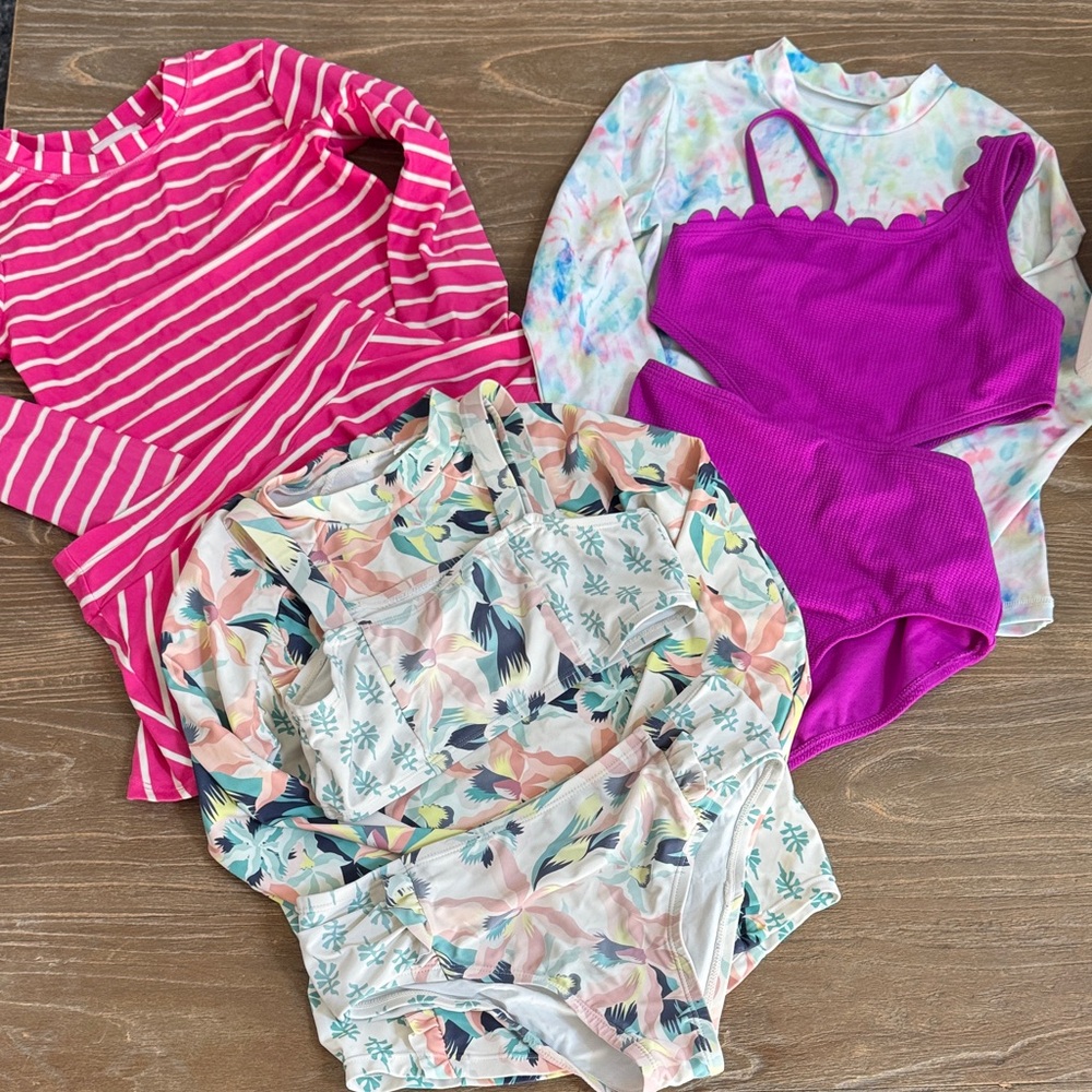 Lot of 3 girls swimsuits AND swim shirts
